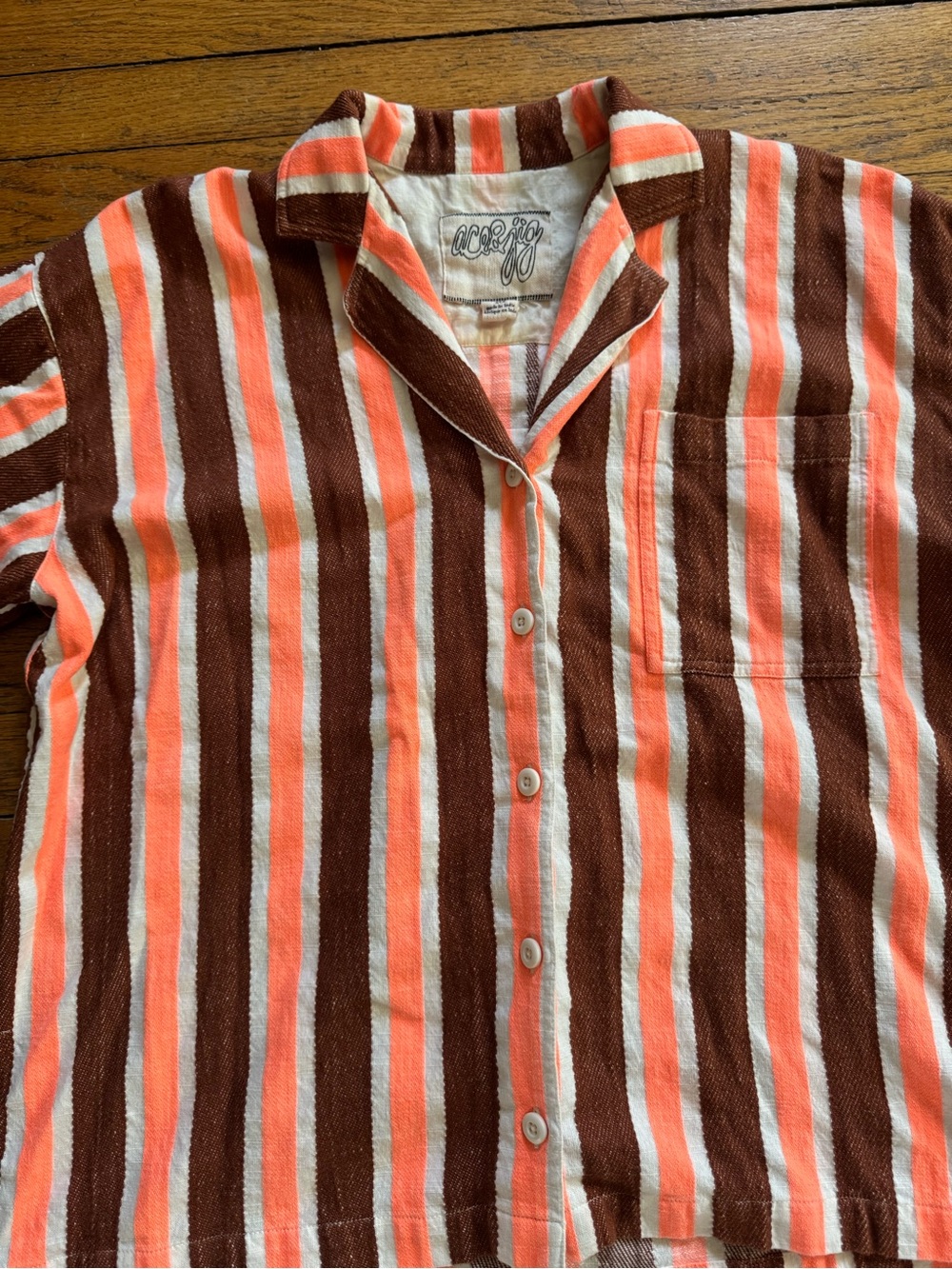 Ace & Jig Striped Button-Down Shirt in Red, Brown & White - Picture 3 of 4